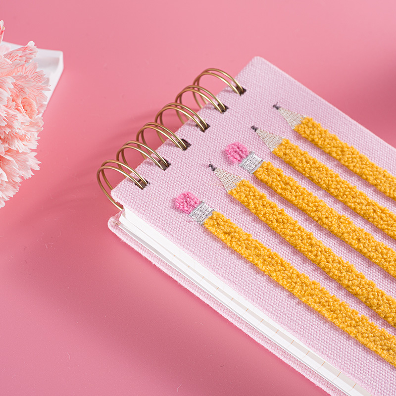 Plush Pencil Pattern Fabric Cover Spiral Notepad