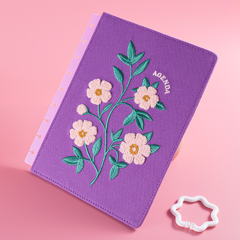 Embroidered Floral Design Chenille Fabric Planner Cover