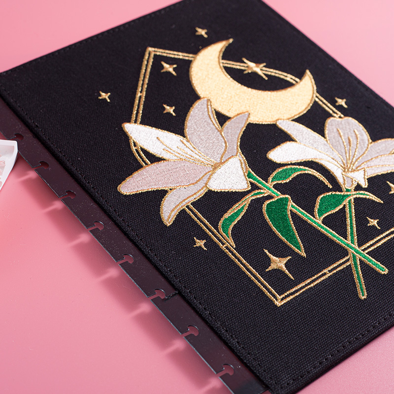 Embroidered Floral and Celestial Snap-In Planner Cover
