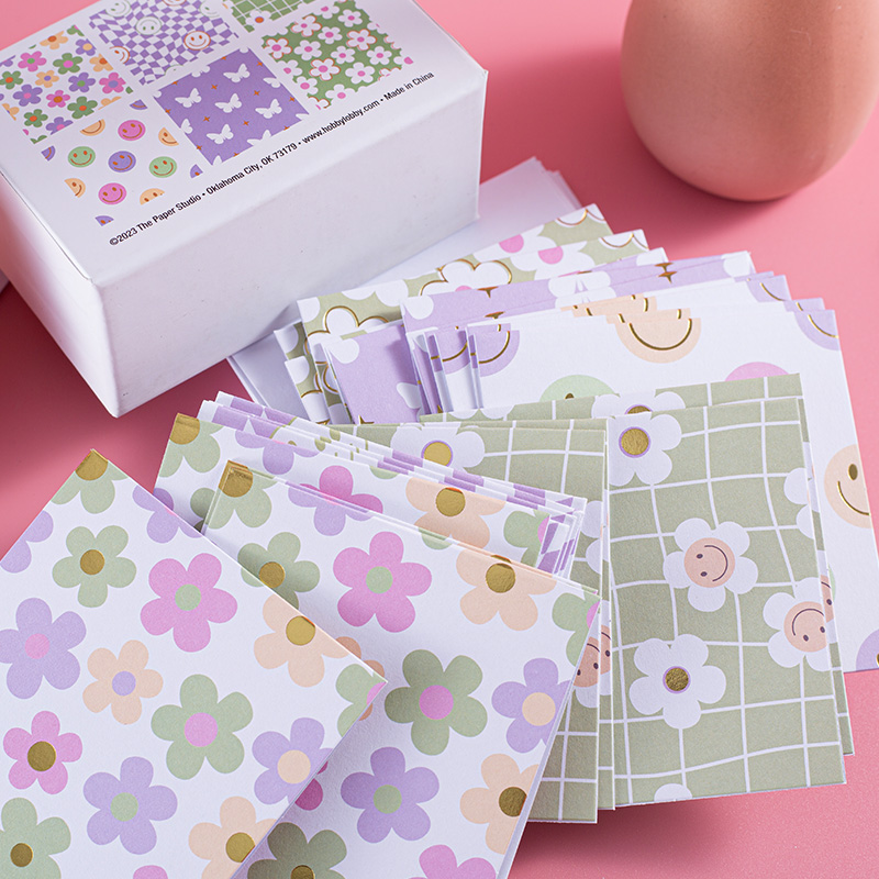 Retro Floral Check Cards and Envelopes
