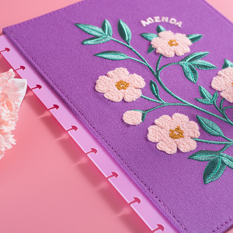 Embroidered Floral Design Chenille Fabric Planner Cover
