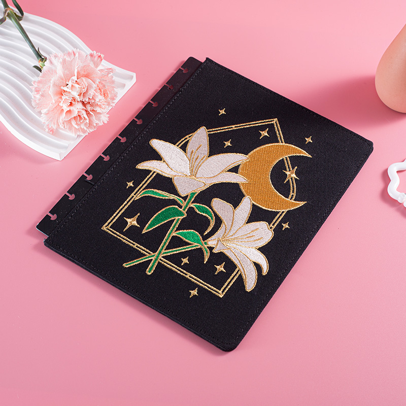 Embroidered Floral and Celestial Snap-In Planner Cover