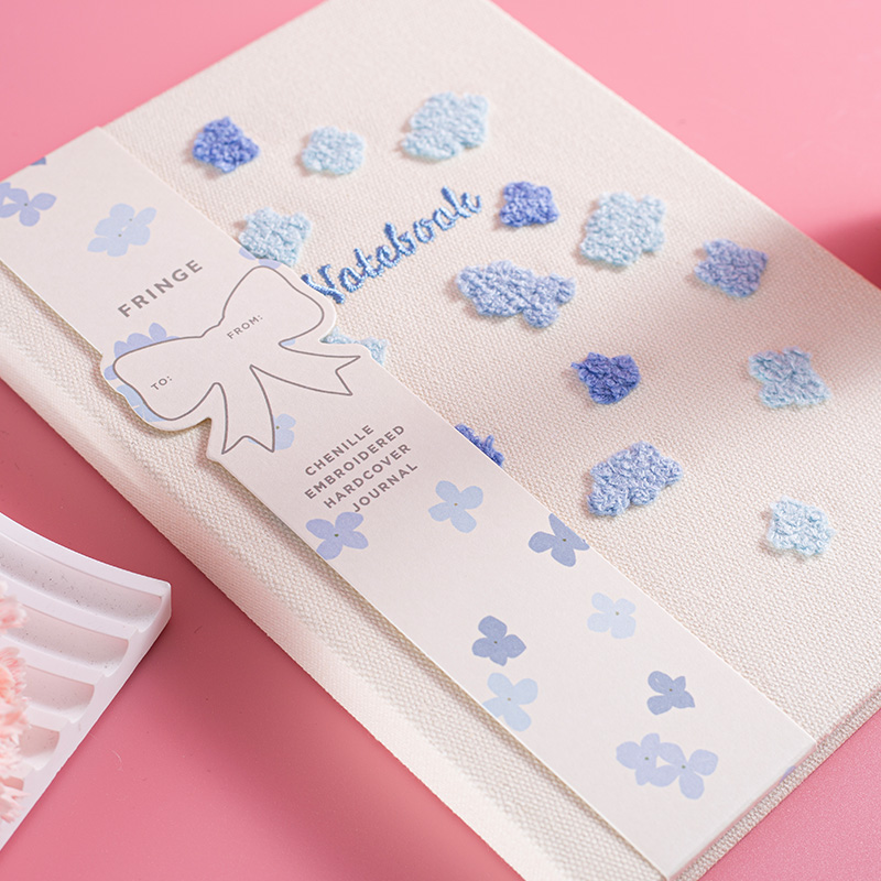 Blue Floral Chenille Embroidery Hardcover Notebook