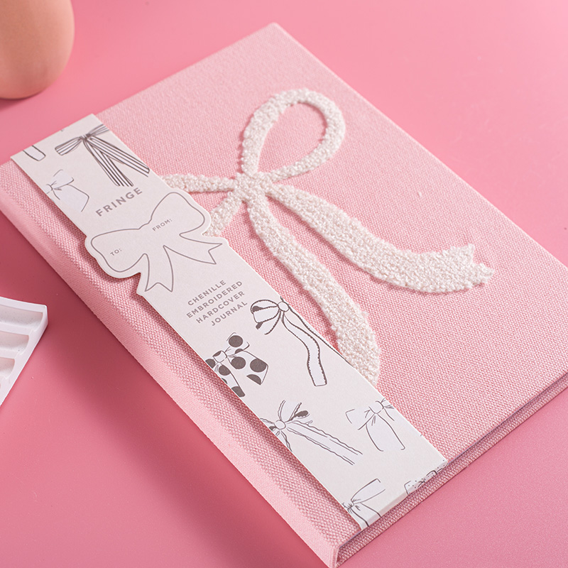 Chenille Embroidery Bow Decor Hardcover Notebook
