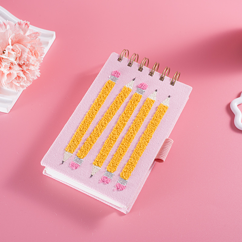 Plush Pencil Pattern Fabric Cover Spiral Notepad