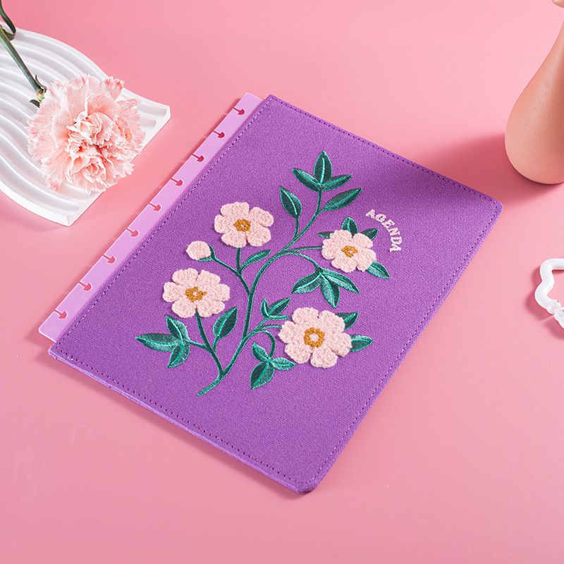 Embroidered Floral Design Chenille Fabric Planner Cover