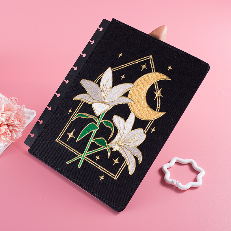 Embroidered Floral and Celestial Snap-In Planner Cover
