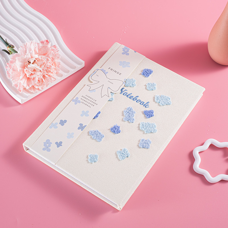 Blue Floral Chenille Embroidery Hardcover Notebook
