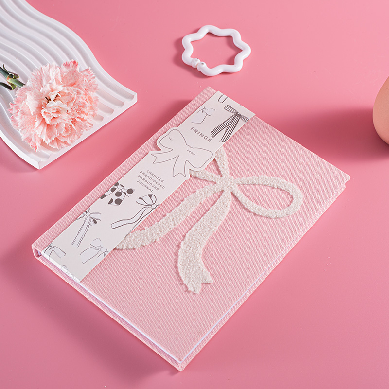 Chenille Embroidery Bow Decor Hardcover Notebook