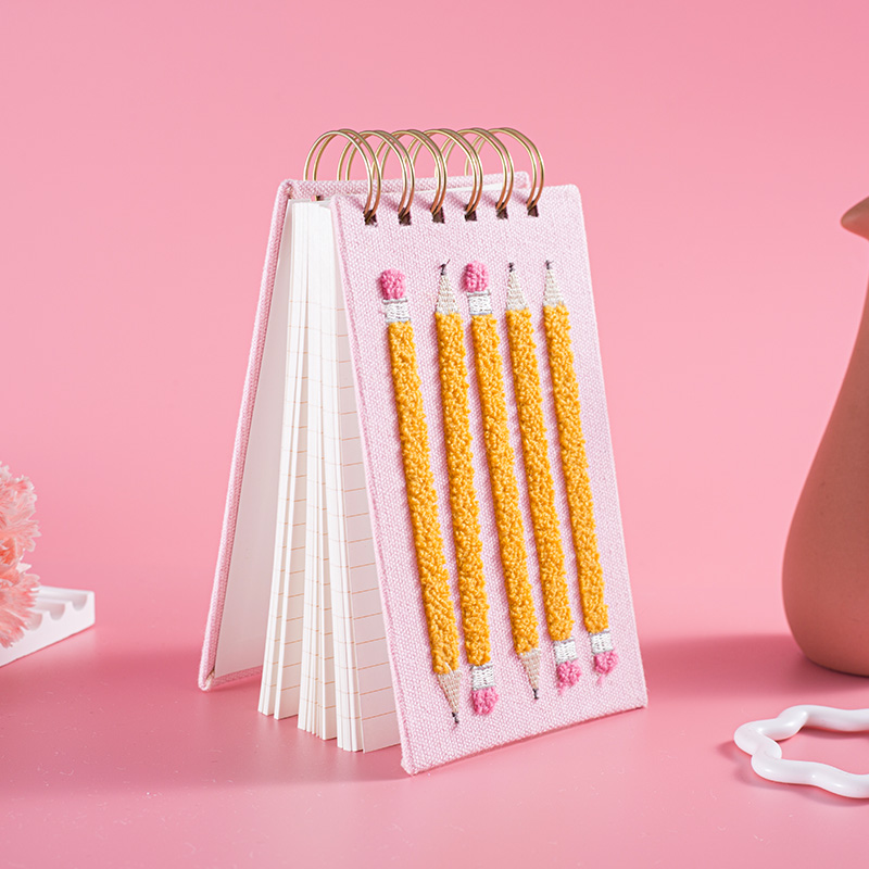 Plush Pencil Pattern Fabric Cover Spiral Notepad