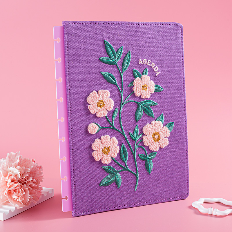 Embroidered Floral Design Chenille Fabric Planner Cover