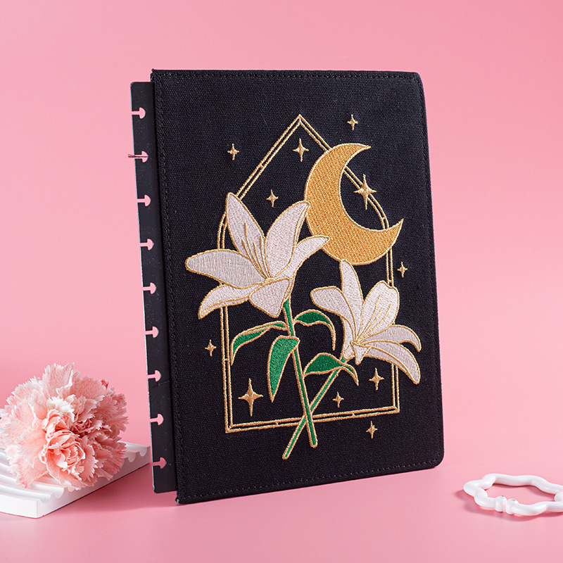 Embroidered Floral and Celestial Snap-In Planner Cover