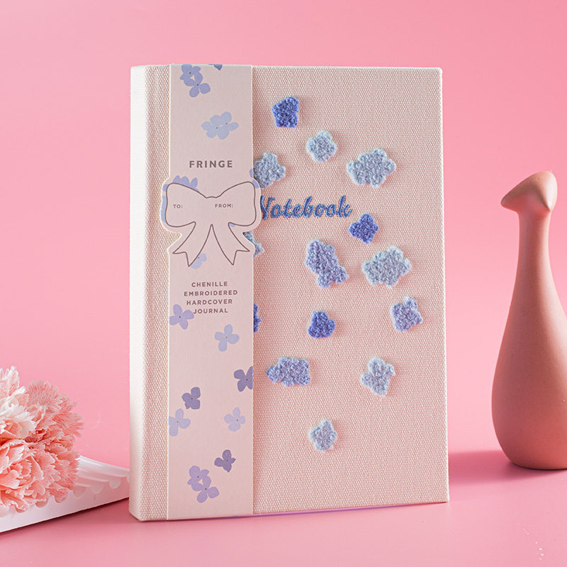 Blue Floral Chenille Embroidery Hardcover Notebook