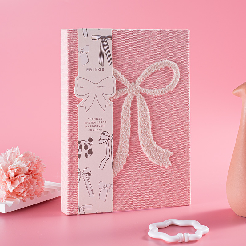 Chenille Embroidery Bow Decor Hardcover Notebook