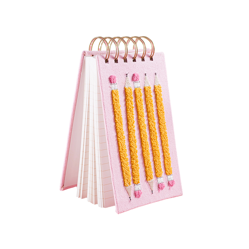 Plush Pencil Pattern Fabric Cover Spiral Notepad
