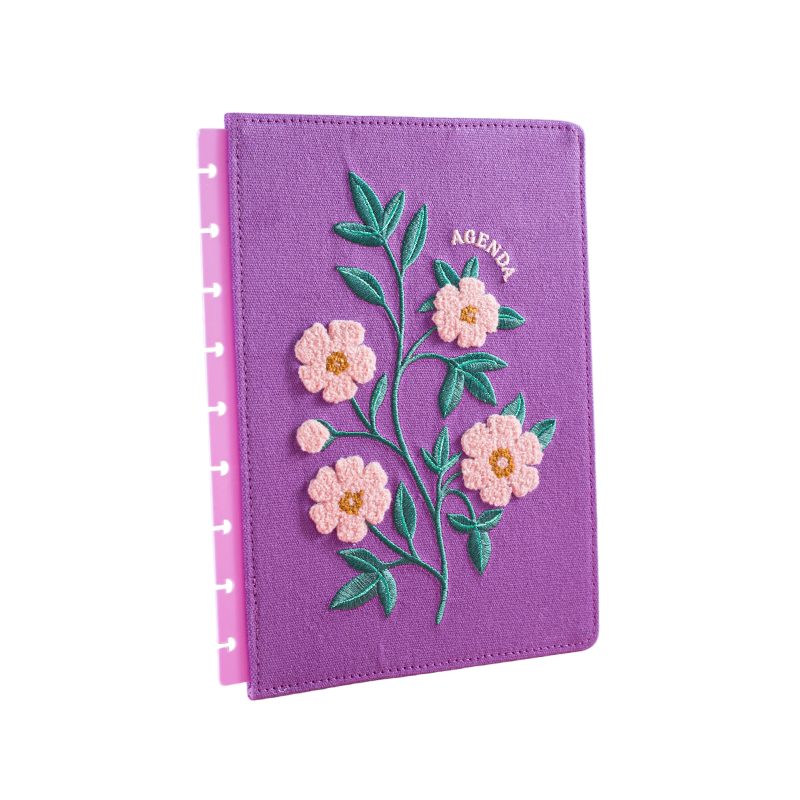 Embroidered Floral Design Chenille Fabric Planner Cover