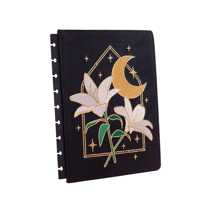 Embroidered Floral and Celestial Snap-In Planner Cover