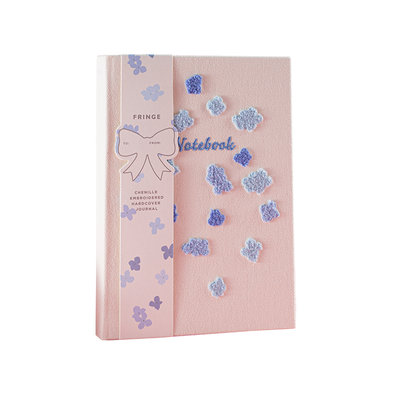 Blue Floral Chenille Embroidery Hardcover Notebook