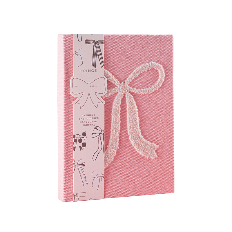 Chenille Embroidery Bow Decor Hardcover Notebook
